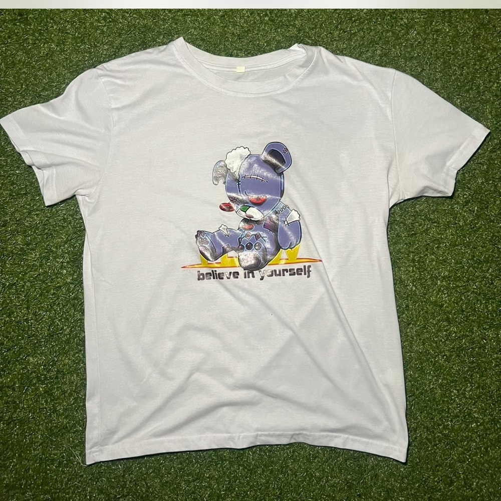 White T-Shirt with Bear Graphic